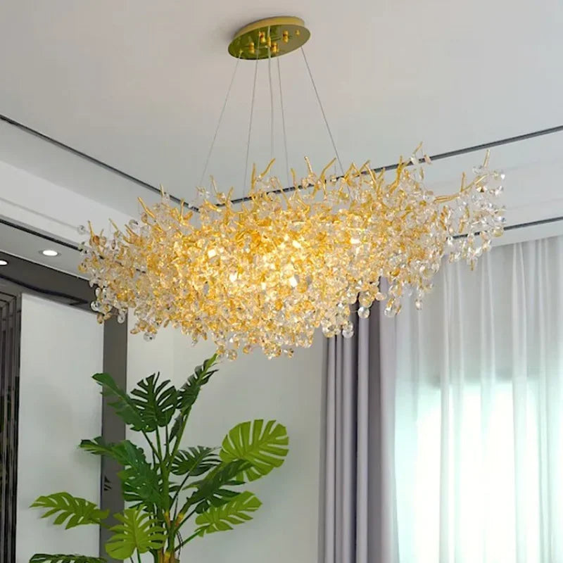 Afralia™ Luxury Golden Crystal Chandelier for Dining, Living, Bedroom - Glossy Elegance