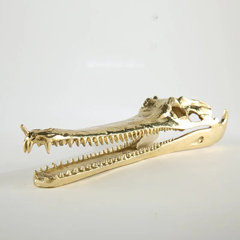 Afralia™ Golden Crocodile Skull Resin Sculpture Home Decor Figurine