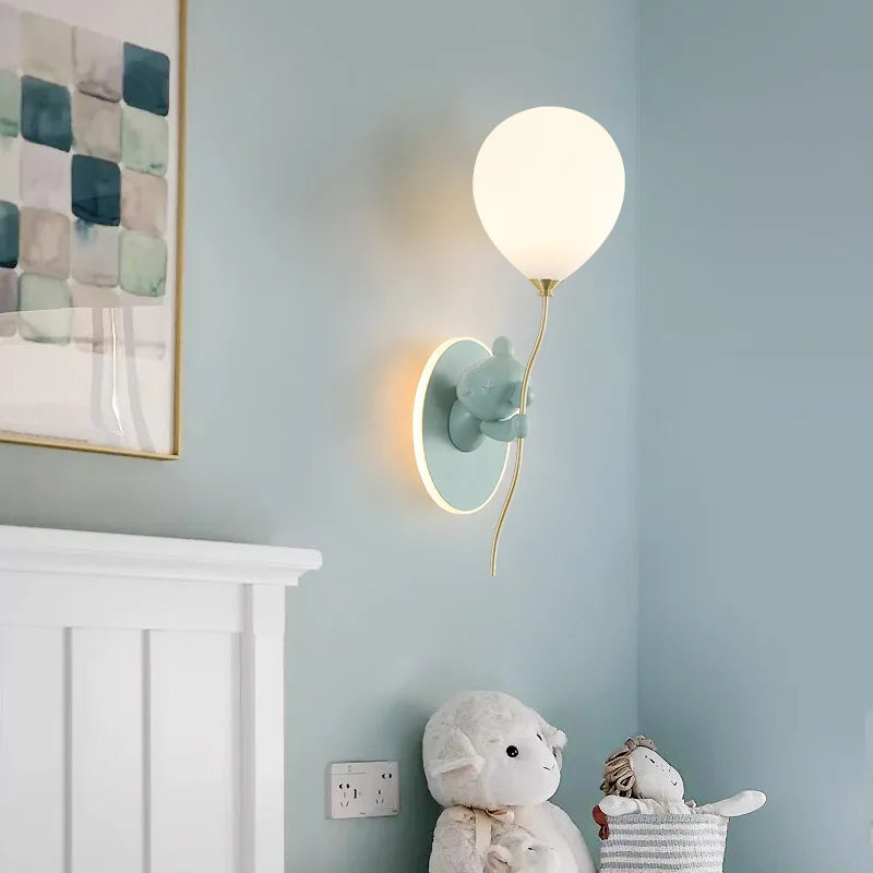 Afralia™ Cartoon Bear Balloon LED Wall Lamp for Children's Room