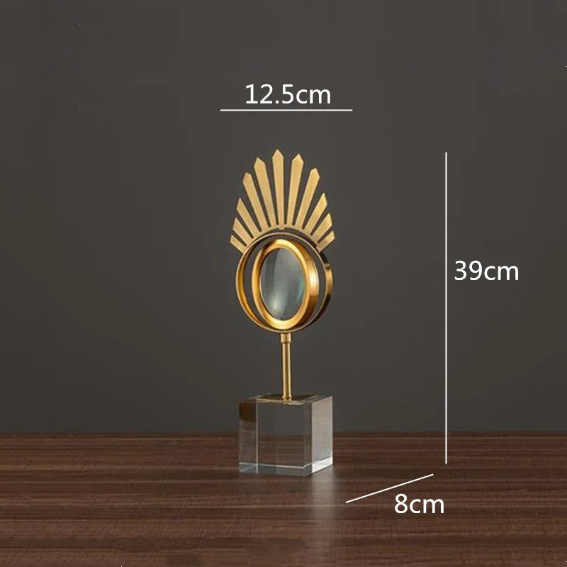 Afralia™ Golden Metal Eyes Magnifying Glass with Crystal Glass Base - Modern Home Decoration