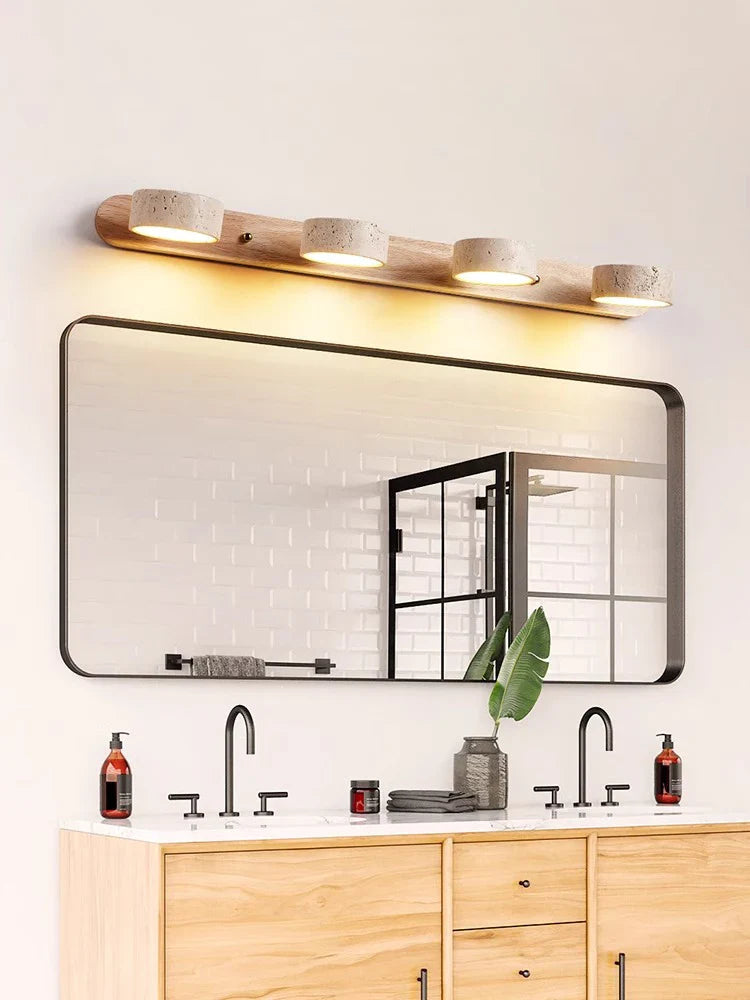 Afralia™ Japanese Retro Stone Wall Mirror Light for Bathroom and Dressing Table