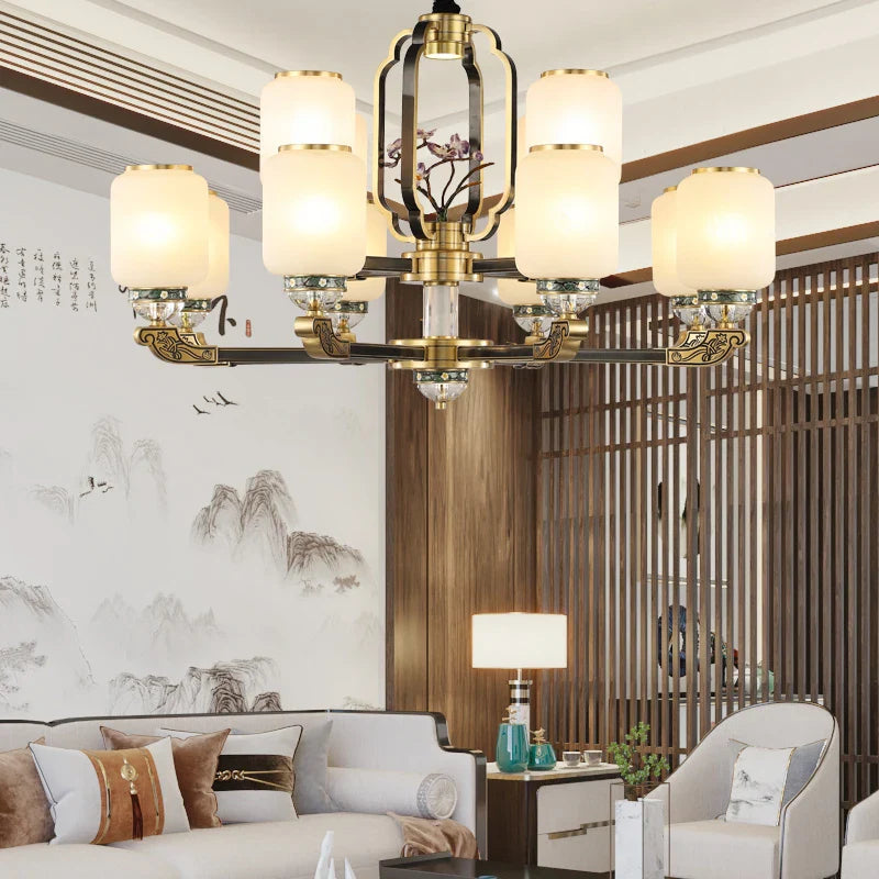 Afralia™ Chinese Jade Chandelier | Modern Duplex Villa Lighting