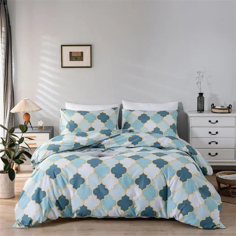 Afralia™ Gold Print Queen Duvet Set with 2 Pillowcases - Soft & Stylish Bedding Solution