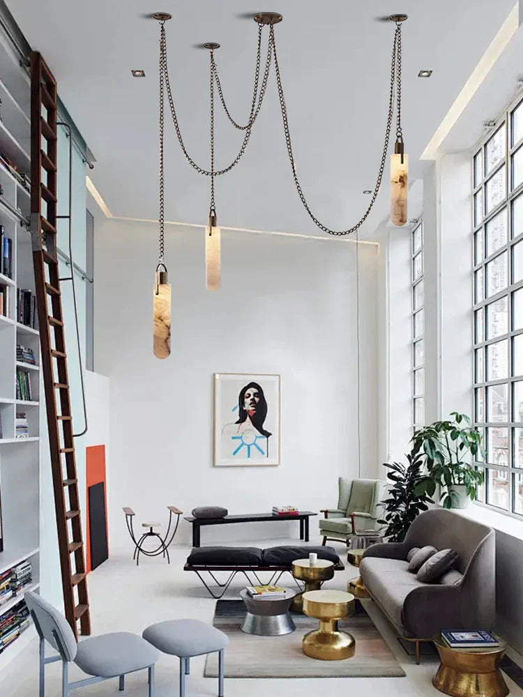 Afralia™ Marble Chain Pendant Lights: Adjustable Home Decoration Alabaster Lighting for Living Room