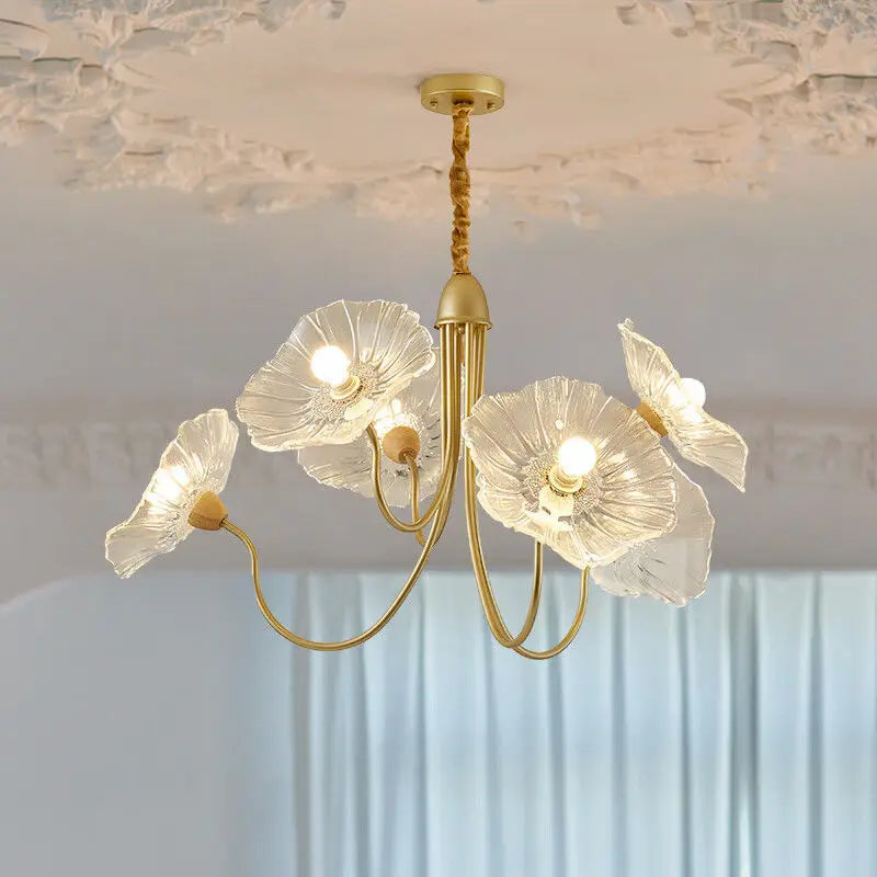 Afralia™ Lotus Leaf Glass Ceiling Chandelier with E14 Bulb