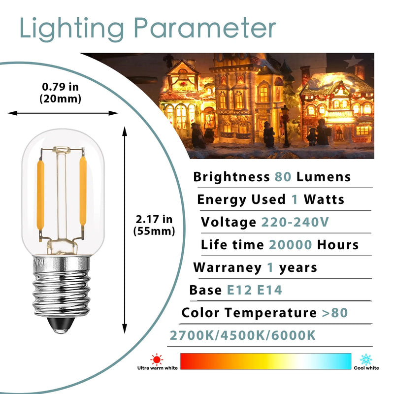 Afralia™ T20 LED Mini Night Light Bulb 1W E12 E14 Dimmable 2700K-6000K Refrigerator Edison Bulb