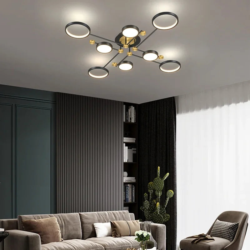 Afralia™ Nordic Golden Aluminum Ceiling Lamp: Multi-head LED Design for Elegant Living.