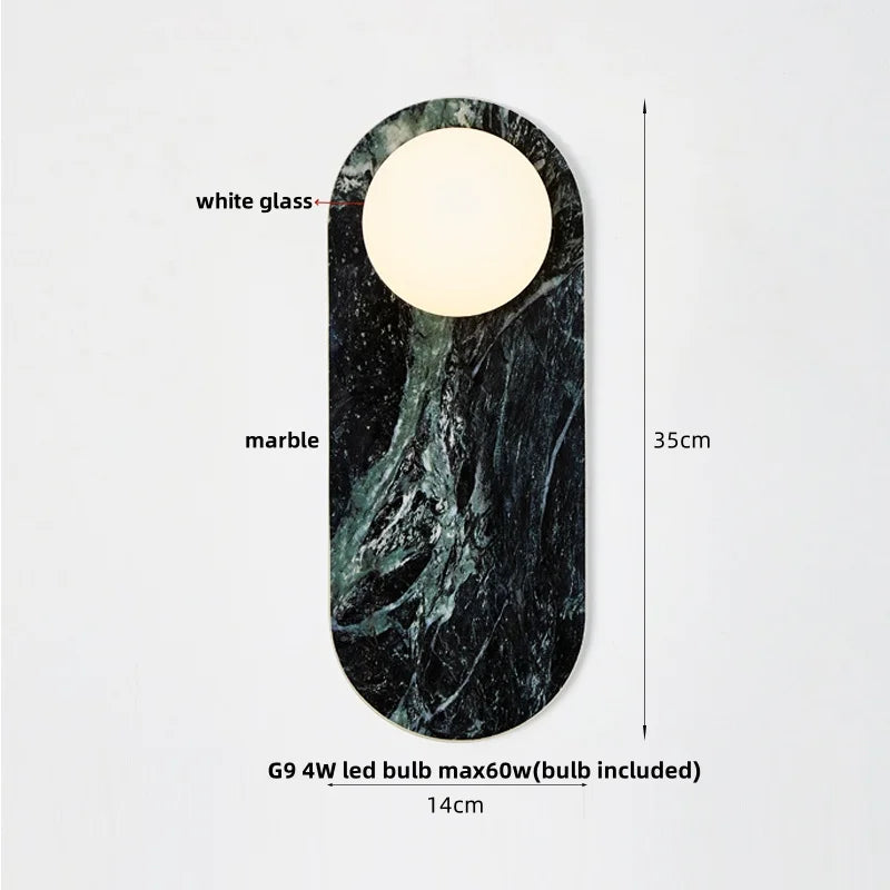 Afralia™ Luxury Art LED Wall Lights Green Bulgari Stone White Glass Bedside Lamp