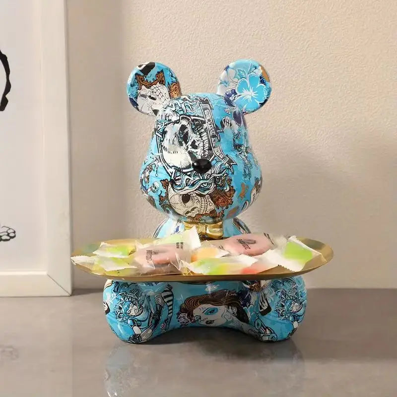Afralia™ Graffiti Bear Figurine Statue Key Shelf Decor - Modern Table Sculpture