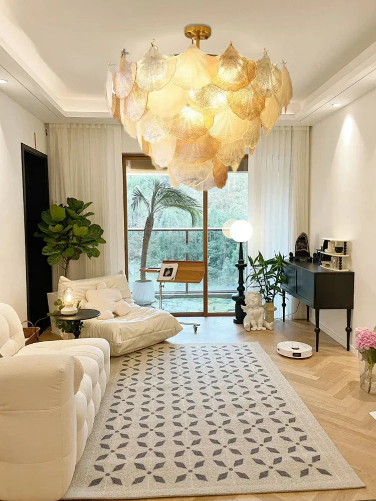 Afralia™ Glass Shell Ceiling Pendant Light Luxury Bedroom Decor Hanglamp
