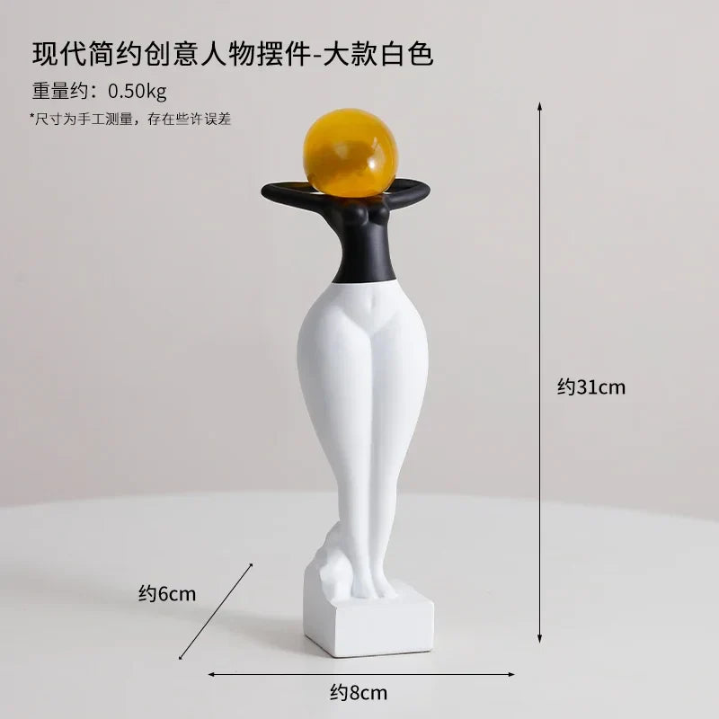 Afralia™ Abstract Art Female Body Decor Figurines Black White Resin Home Decor