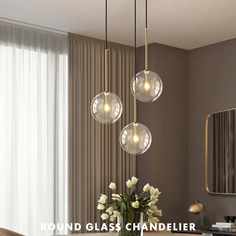 Afralia™ Clear Glass Globe LED Pendant Chandelier for Dining Room and Living Room