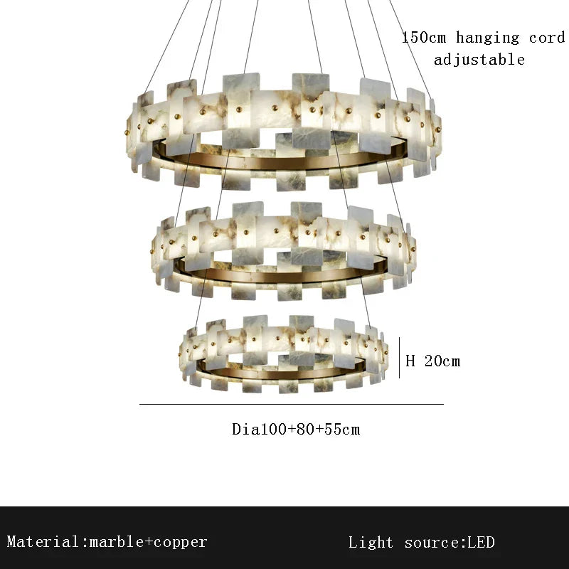 Afralia™ Luxury Marble LED Chandelier: Modern Round Ring Suspension Lamp for Bedroom