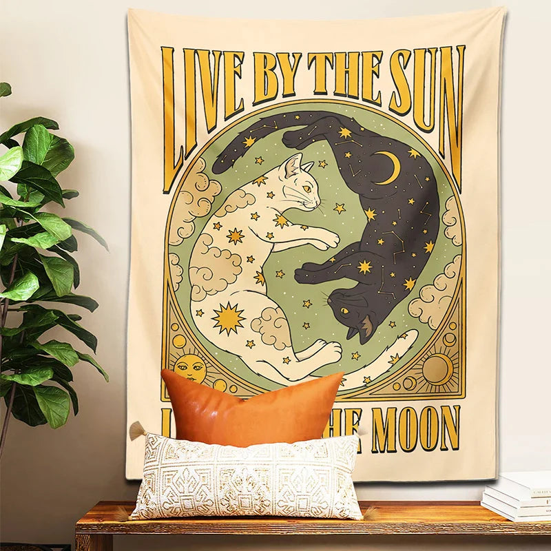 Afralia™ Sun Moon Cat Tarot Tapestry Wall Hanging for Home Decor