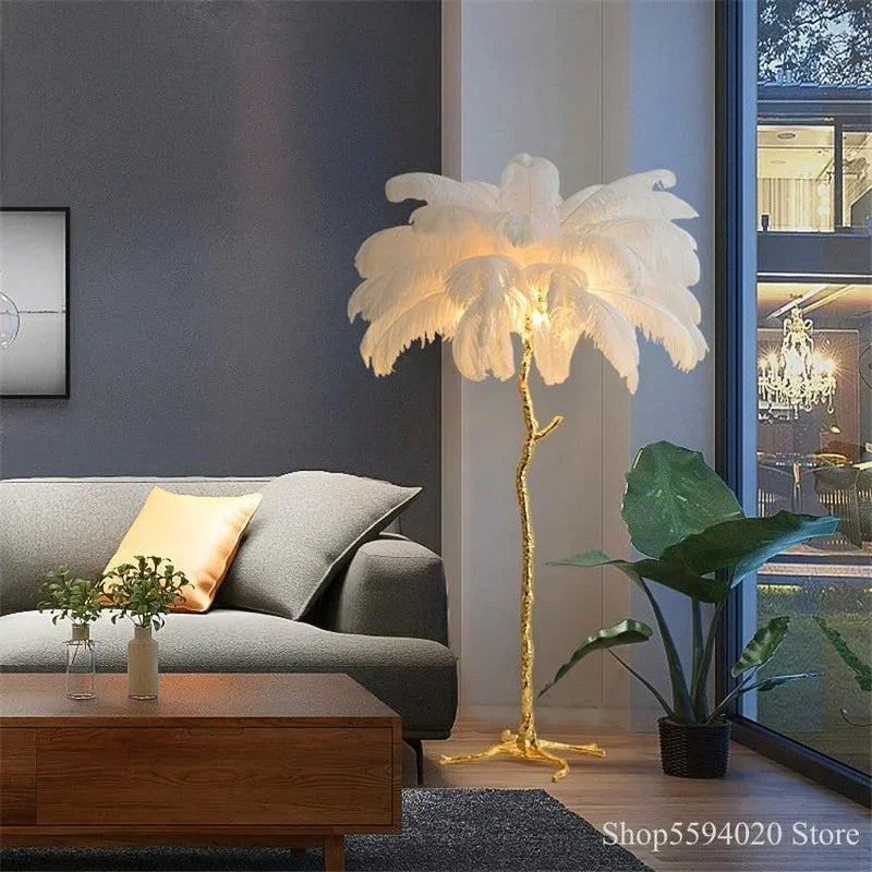Afralia™ Copper Resin Ostrich Feather Floor Lamp Stand Light - Modern Interior Decor