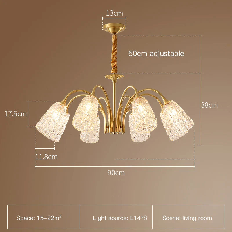 Afralia™ Glass Copper Chandelier: Luxury Gold Brass Pendant Light for Living Room, Bedroom, Kitchen.