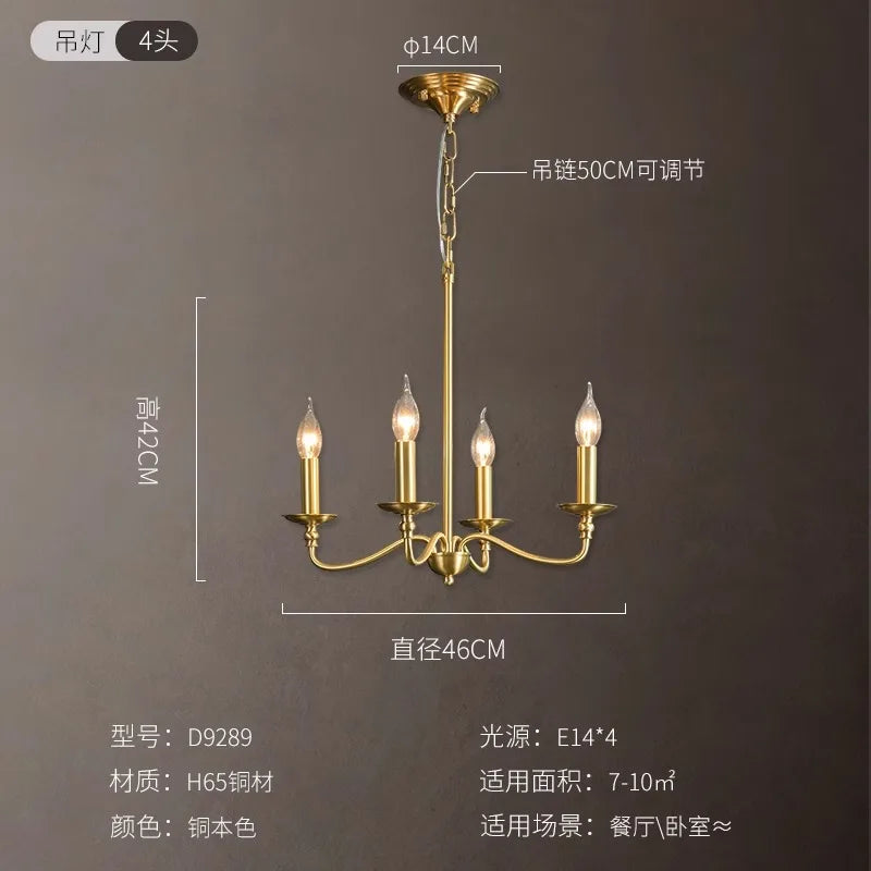 Afralia™ Retro Luxury Copper Chandelier LED Gold Lustre Pendant Light for Living Room
