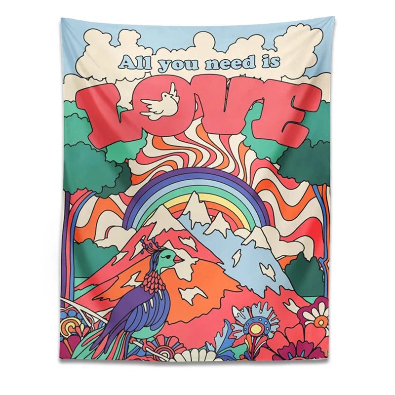 Afralia™ Retro Love Tapestry: 70s Hippie Decor Wall Hanging for Girls Dorm Room