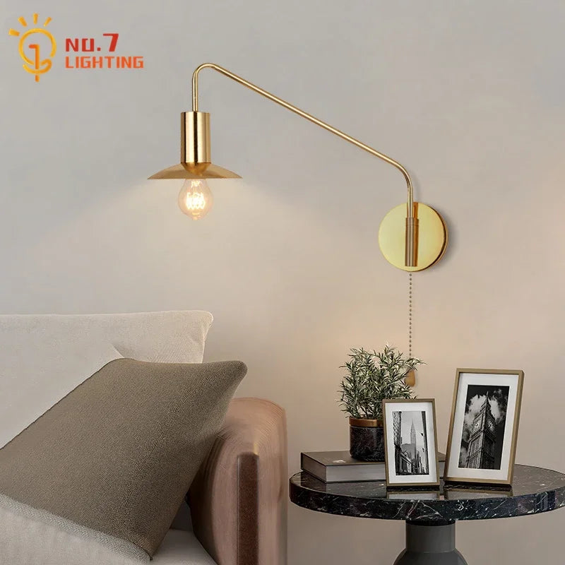 Afralia™ Black/Gold Swing Arm Wall Lamp LED E27 Bedroom Reading Cafe Luxury