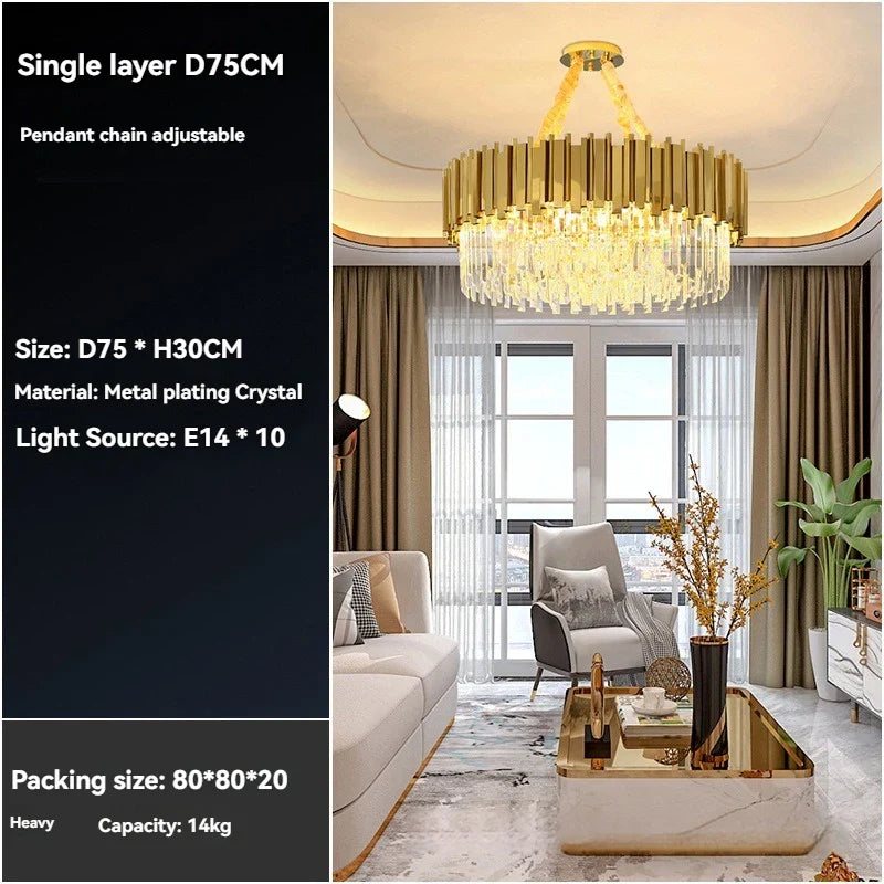 Afralia™ Crystal Gold Chandelier LED Ceiling Pendant for Living Room Bedroom Kitchen Island