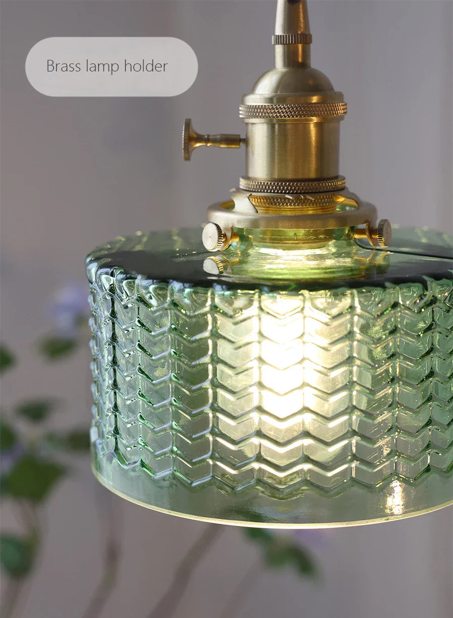 Afralia™ Glass Shade Chandelier Ceiling Lamp for Bedroom Dining Room Green Vintage LED
