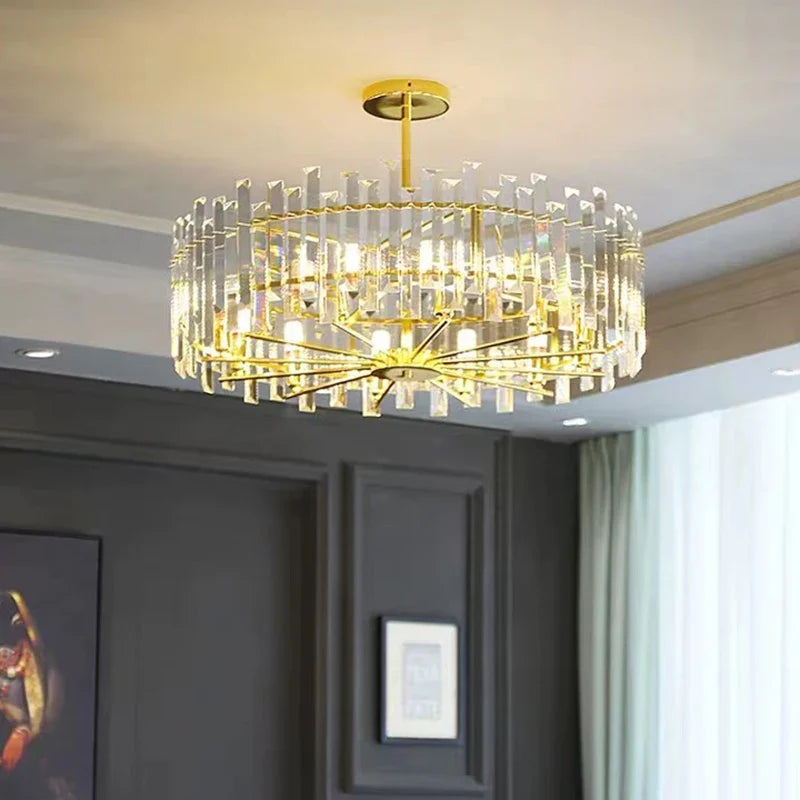 Afralia™ Crystal Round Chandelier Gold LED Modern Lustres for Living Room