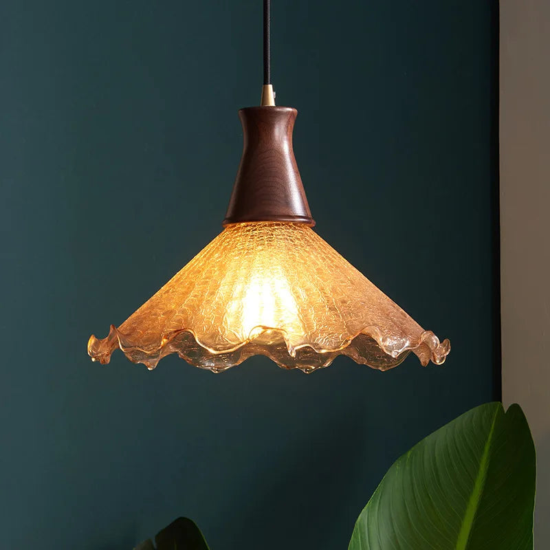 Afralia™ Wood Glass LED Pendant Lights Modern Hanging Lamp for Kitchen Living Room