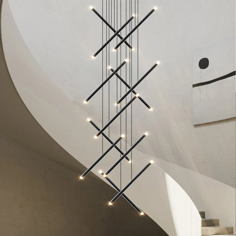 Afralia™ Modern LED Stair Chandelier for Designer Living Room - Interior Deck the Halls Pendant Lamp