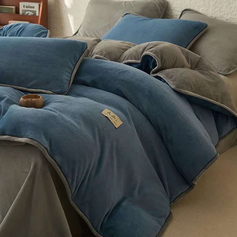 Afralia™ Color Block Milk Velvet Duvet Cover - Warm Single Bedclothes for Autumn/Winter