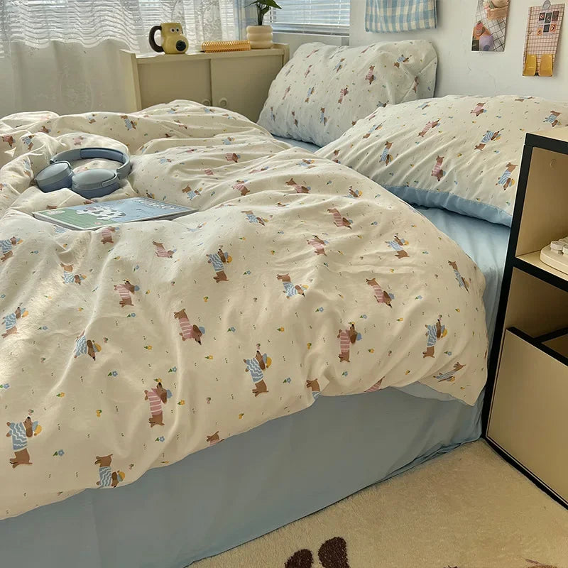 Afralia™ Cartoon Pattern Printed Cotton Bedding Set with Pillowcase