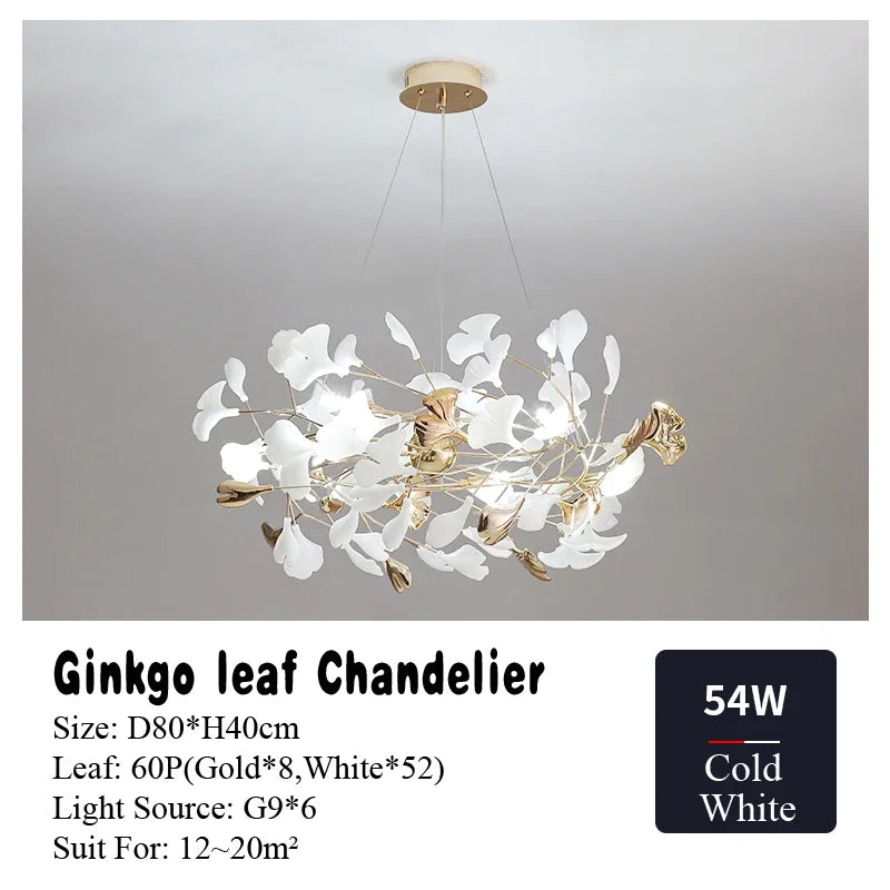 Afralia™ Nordic Ginkgo Leaf Chandelier LED Pendant Light for Living Dining Bedroom