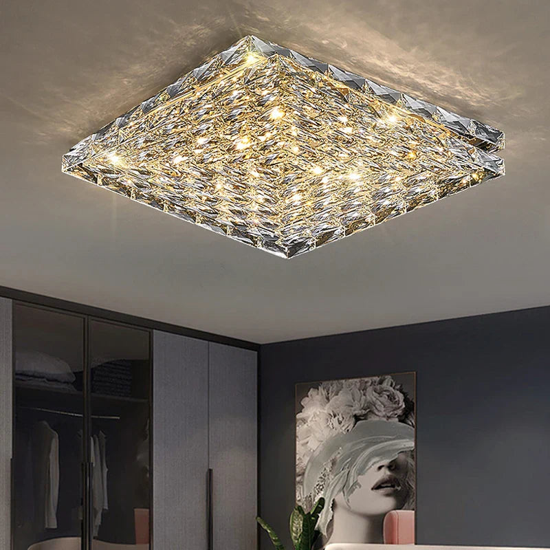 Afralia™ Crystal Square Ceiling Light: Elegant Indoor LED Lighting Fixture for Living Room, Bedroom & Corridor