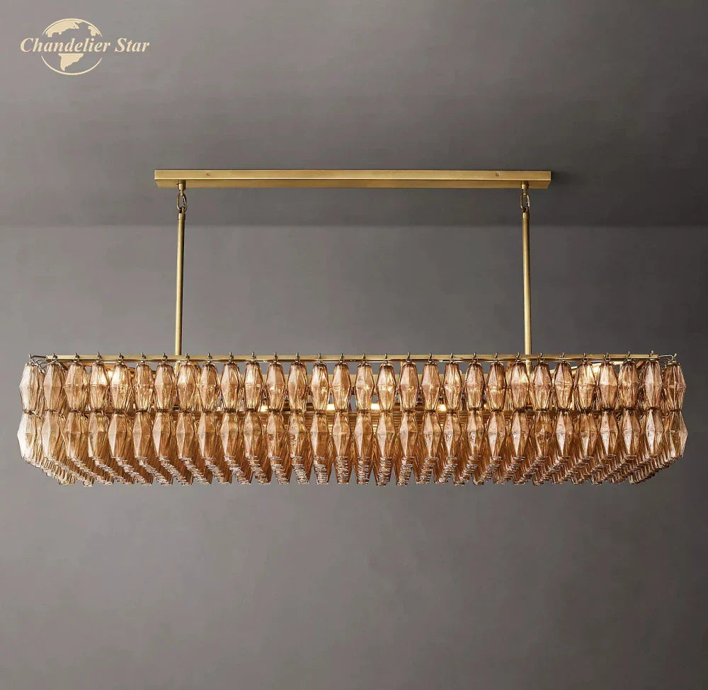 Afralia™ Chiara Smoke Glass Linear Chandelier for Dining & Living Room