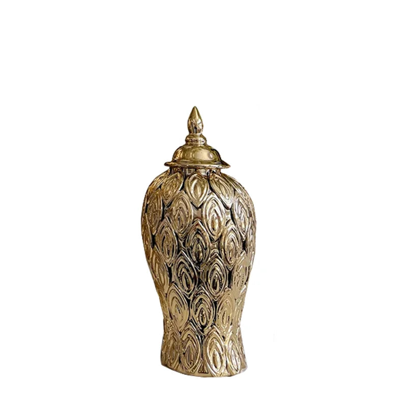 Afralia™ Gold Ceramic Vintage Bottle Ginger Pot Flower Vase Decor Ornament