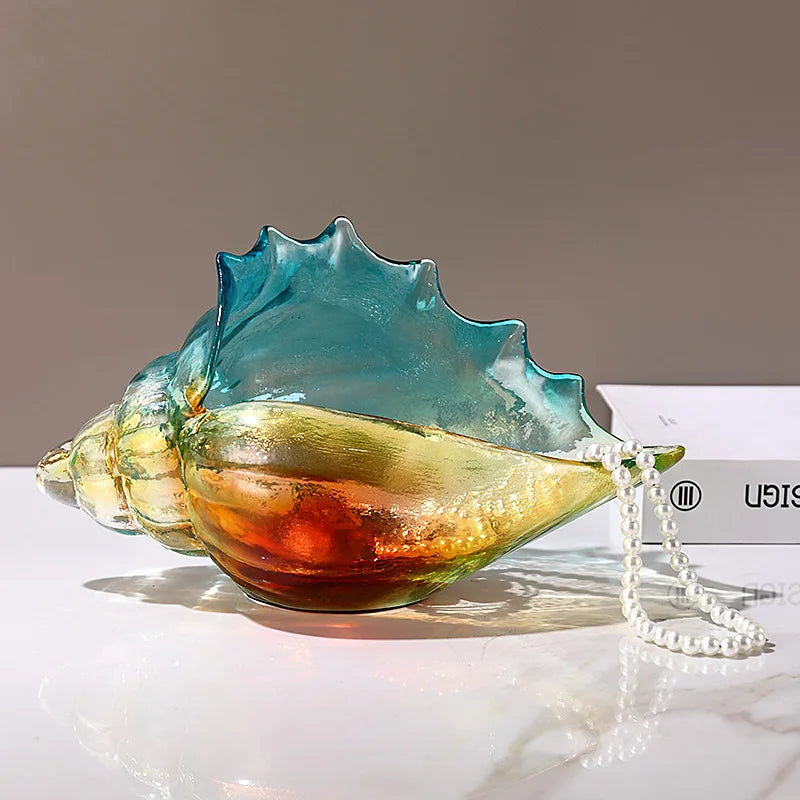 Afralia™ Conch Glass Handicrafts Key Tray: Colorful Shell Figurines Storage Container