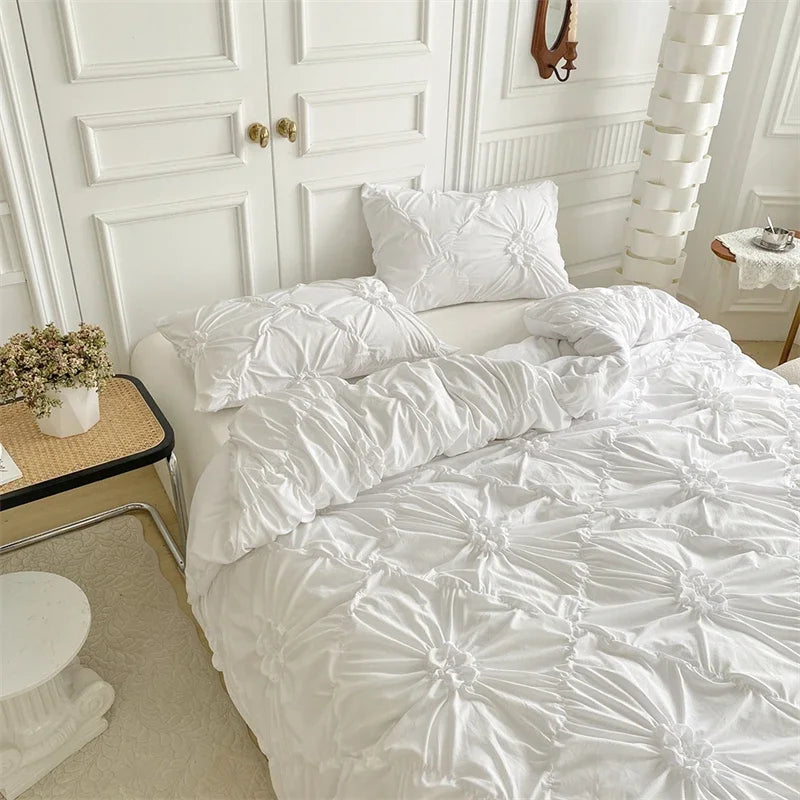 Afralia™ Luxury Pinch Pleated Duvet Cover Set Queen - Solid Color Bedding Set