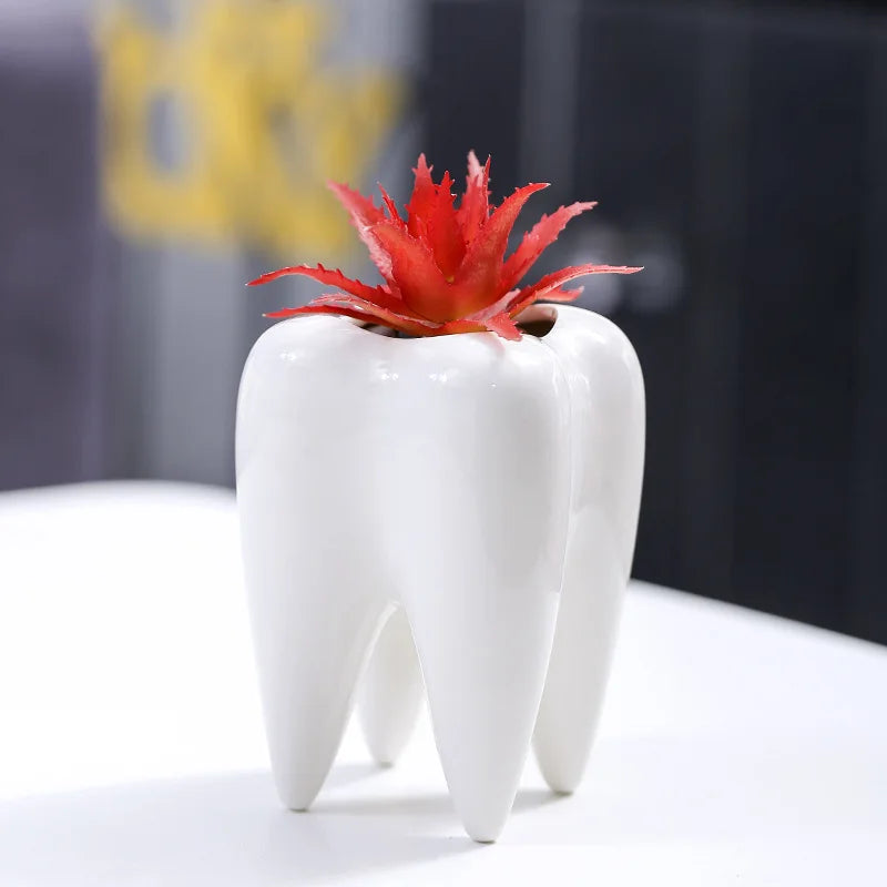 Afralia™ Ceramic Tooth Vase Plant Pot Decoration Arrangement Living Room Flowerpot