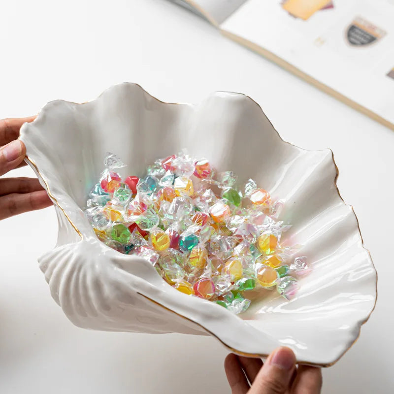 Afralia™ Gold Ceramic Seashell Bowl: Luxe Decorative Storage Tray for Candy, Fruit, Jewelry