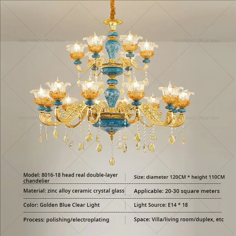 Afralia™ Luxury Ceramic Crystal Chandelier for Living Room, Bedroom, and Restaurant