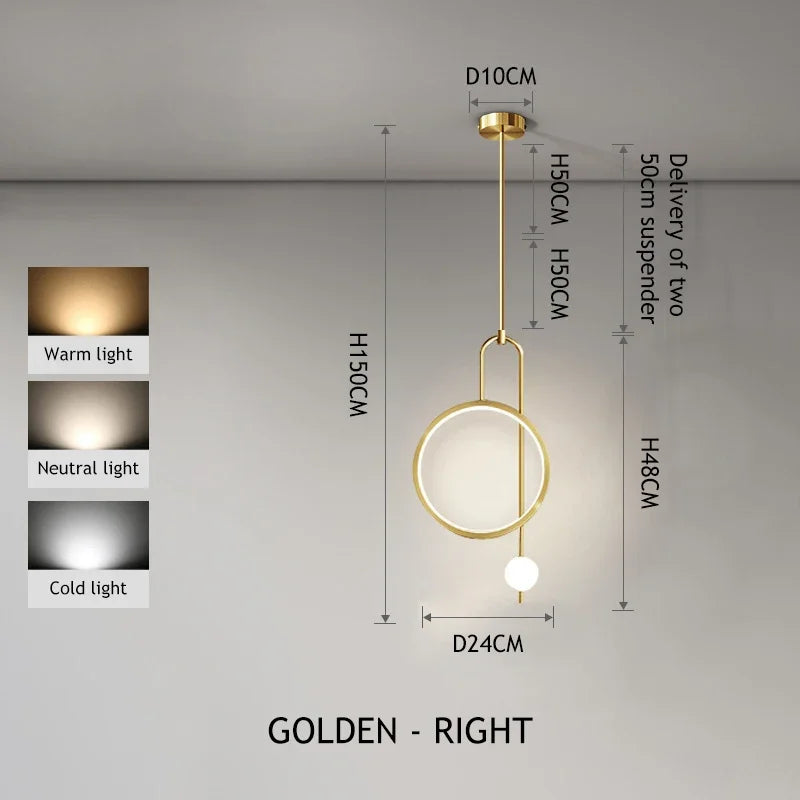 Afralia™ Modern Glass Ball Gold Ring Pendant Light LED Hanging Lamp Minimalist Ceiling Chandelier
