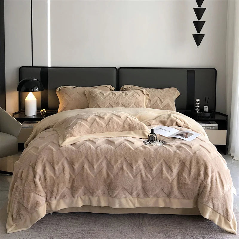 Afralia™ Plush Faux Rabbit Fur Velvet Bedding Set: Duvet Cover, Sheet, Pillowcases
