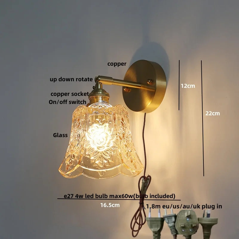 Afralia™ Green Glass LED Wall Lights Pull Chain Switch Vintage Style Bedside Lamp