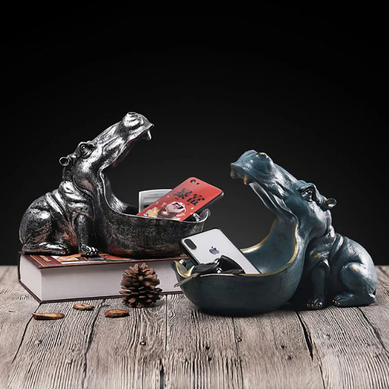 Afralia™ Hippo Statue Candy Storage Figurine Ornaments Home Decor Gift