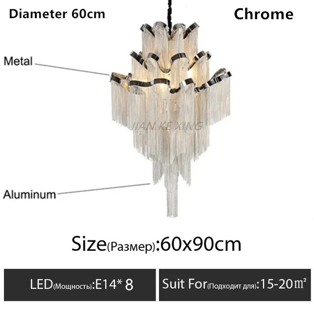 Afralia™ Tassel Chandelier Aluminum Chain Pendant Lamp for Luxe Living Spaces