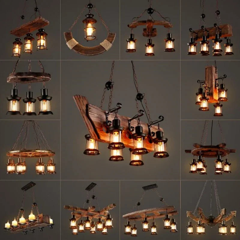 Afralia™ Retro Wooden Country Chandelier for Home Decor and Lighting