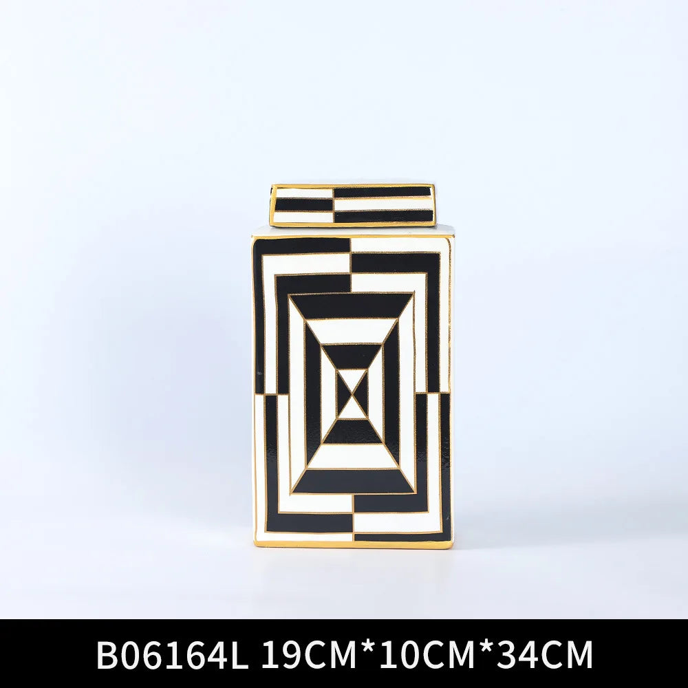 Afralia™ Symmetrical Lines Ceramic Jar with Lid: Decorative Flowers Vase & Porcelain Storage Jar