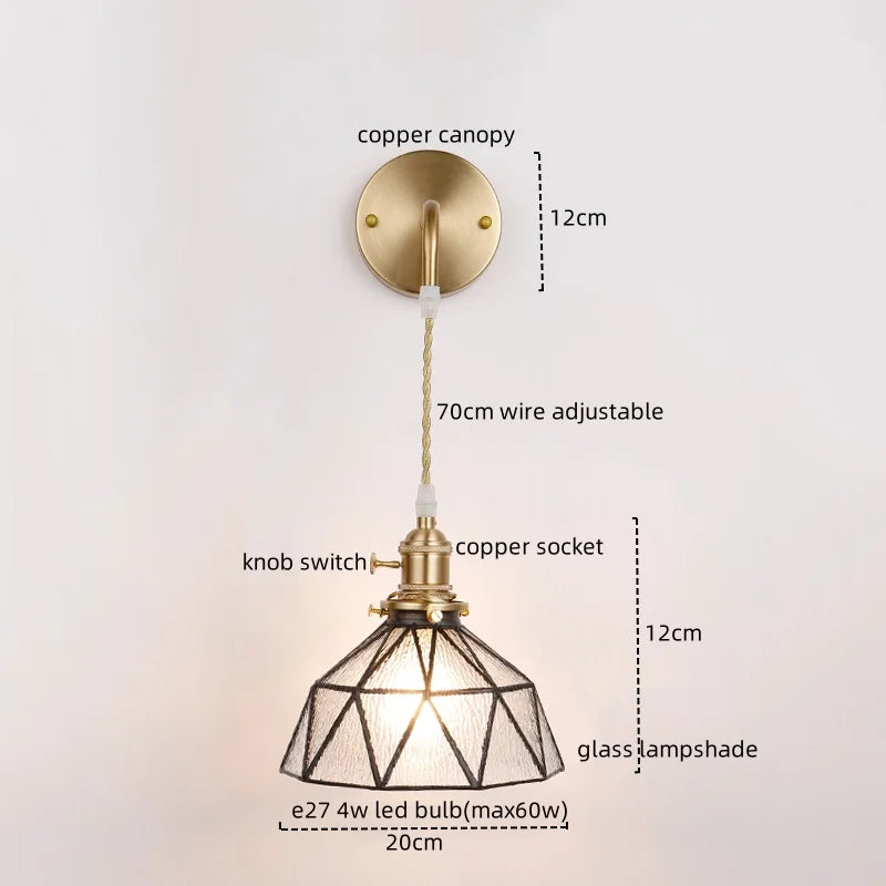 Afralia™ Copper Glass LED Wall Sconce Vintage Style Interior Light