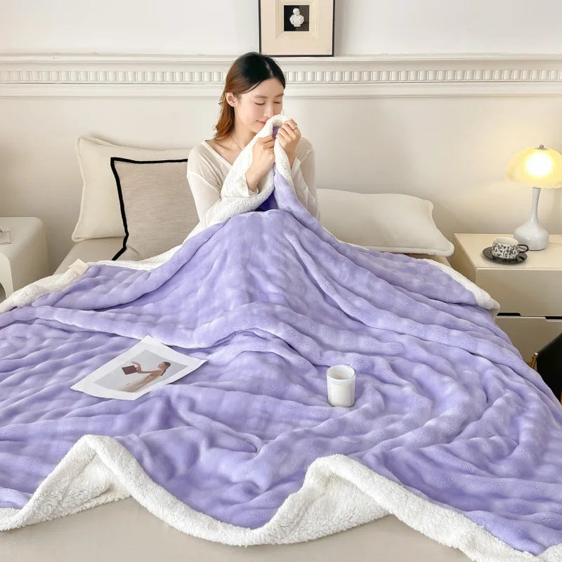Afralia™ Nordic Double Layer Lamb Fleece Blanket; Soft & Colorful All-Season Office Nap Quilt