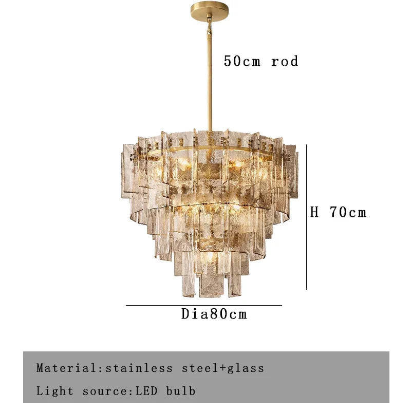 Afralia™ Classic Gold Glass Chandelier Fixture for Living Room & Dining Table