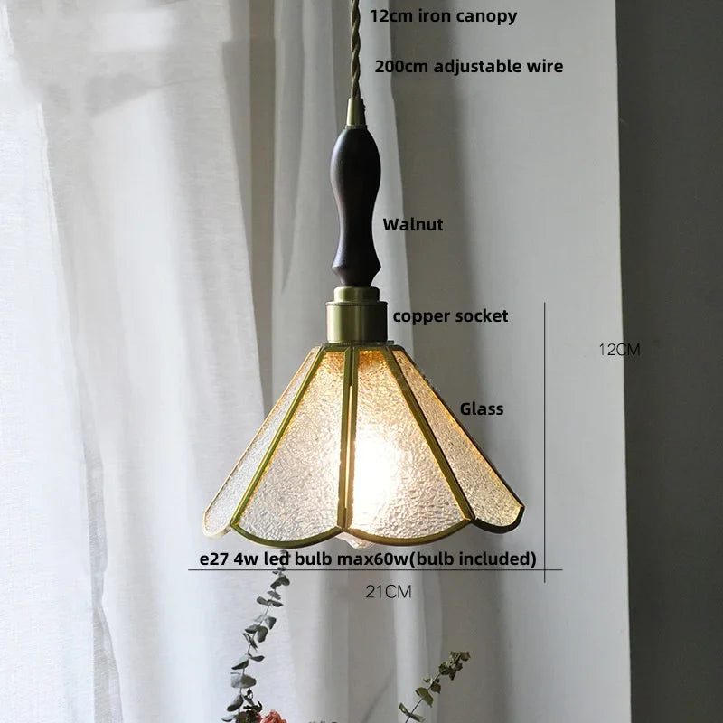 Afralia™ Flower Glass Pendant Lamp E27 Copper Hanging Light - Adjustable 200cm Wire